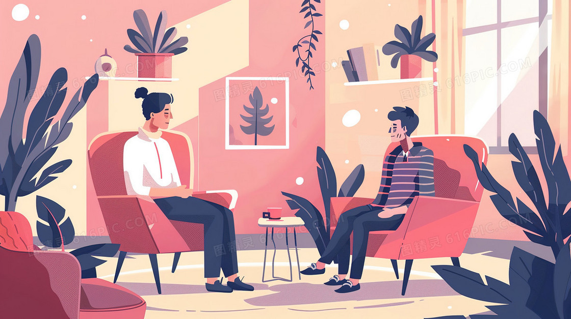 找工作面试和Hr交谈的年轻人插画