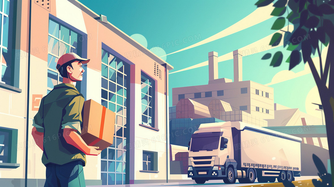 辛勤劳动的青年快递员送货插画