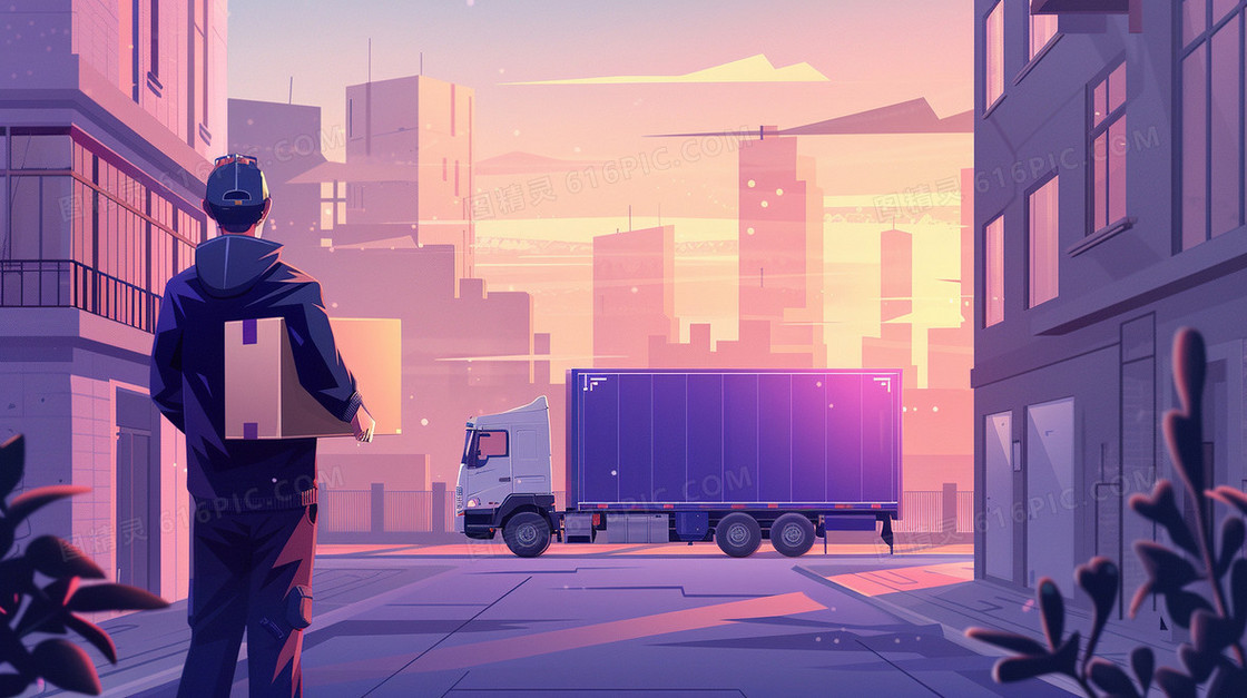 辛勤劳动的青年快递员送货插画
