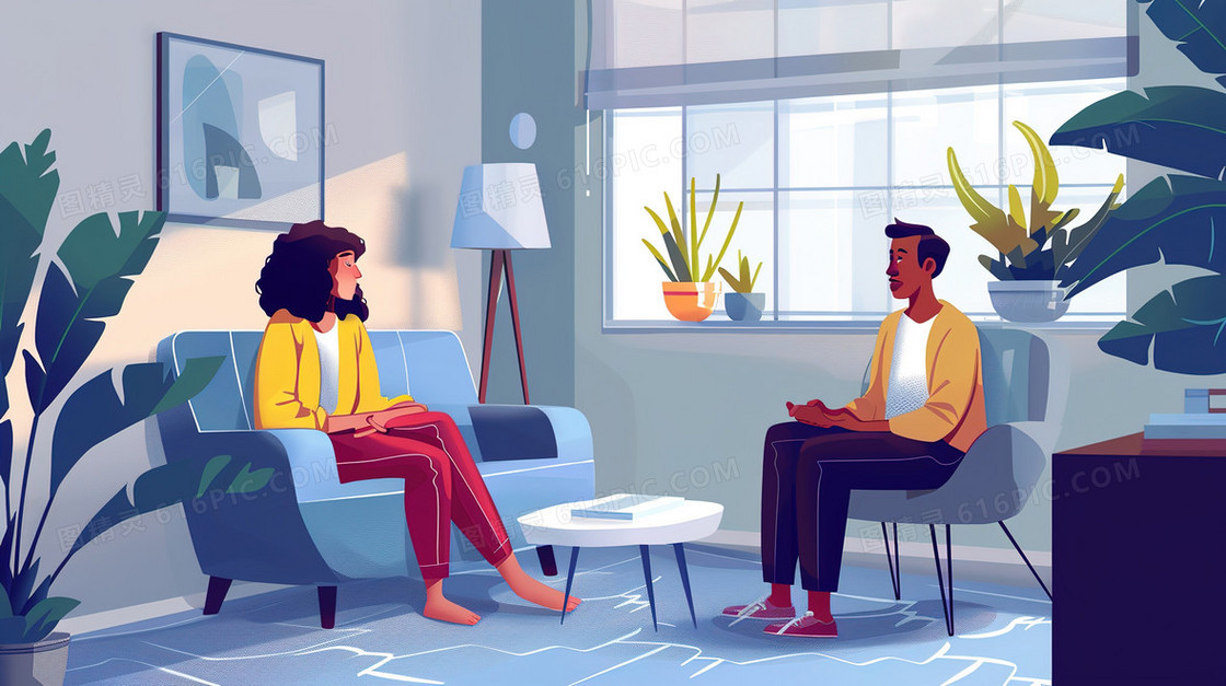 找工作面试和Hr交谈的年轻人插画
