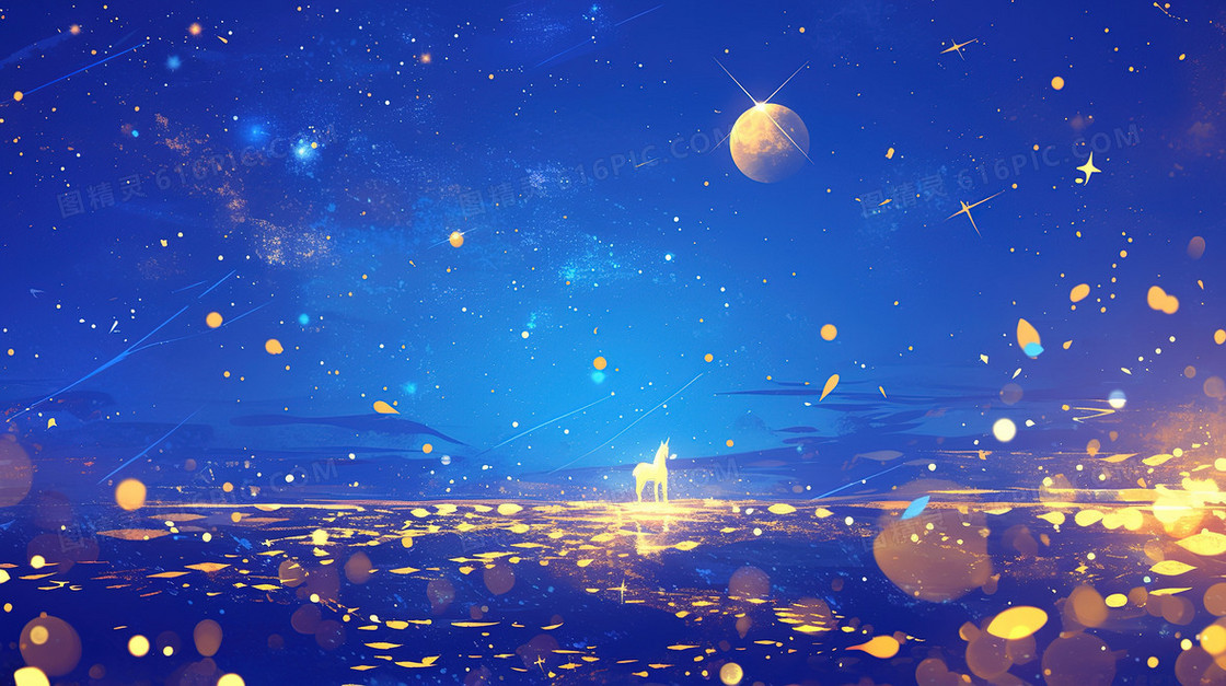 蓝色唯美梦幻星空银河插画