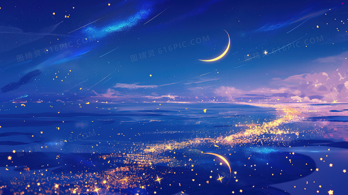 蓝色唯美梦幻星空银河插画