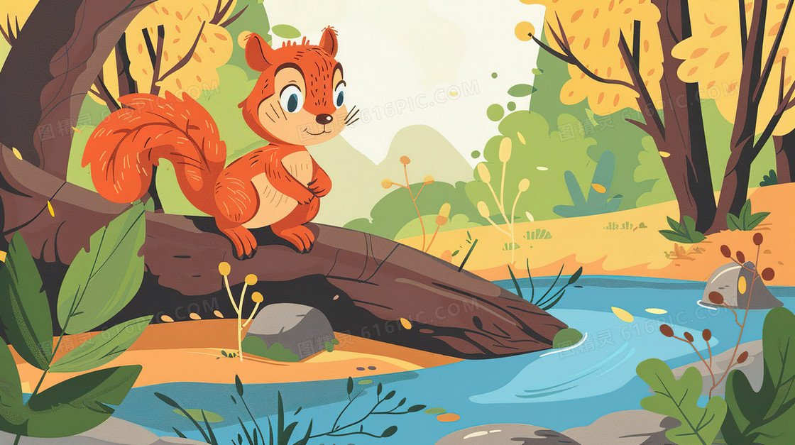 立夏森林中的小松鼠插画