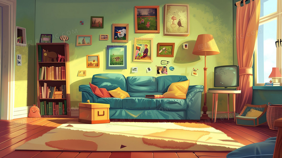 整洁的室内客厅场景插画