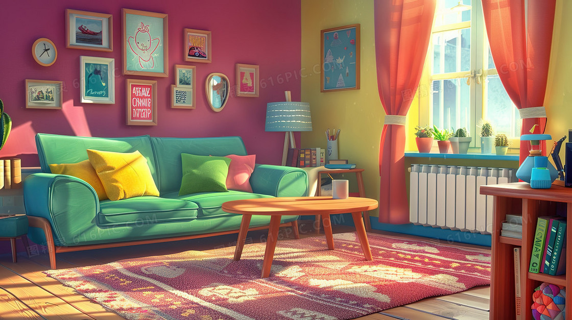 整洁的室内客厅场景插画