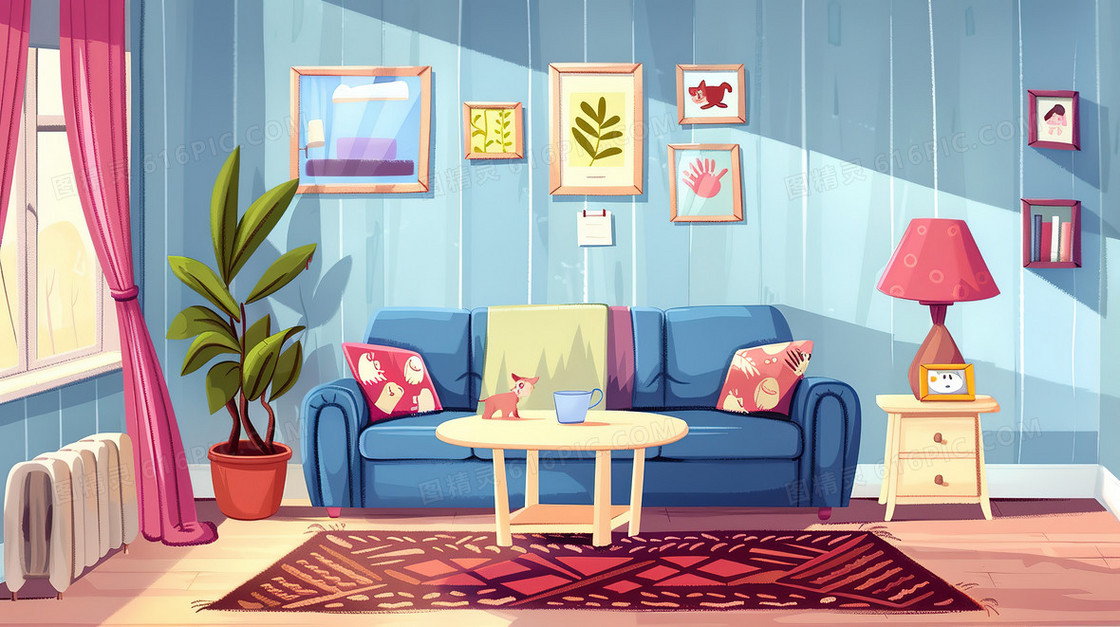 整洁的室内客厅场景插画