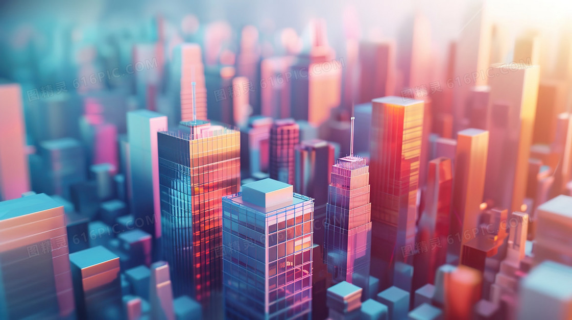 3D立体城市建筑微缩模型插画