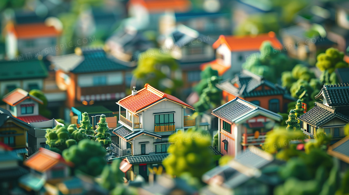 唯美3D立体建筑模型风景插画