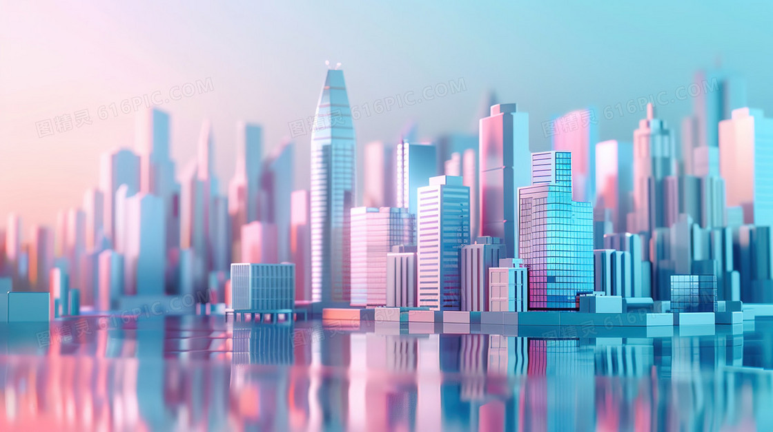 3D立体城市建筑微缩模型插画