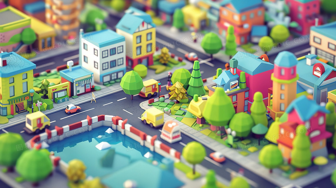 3D立体城市交通道路建筑模型插画