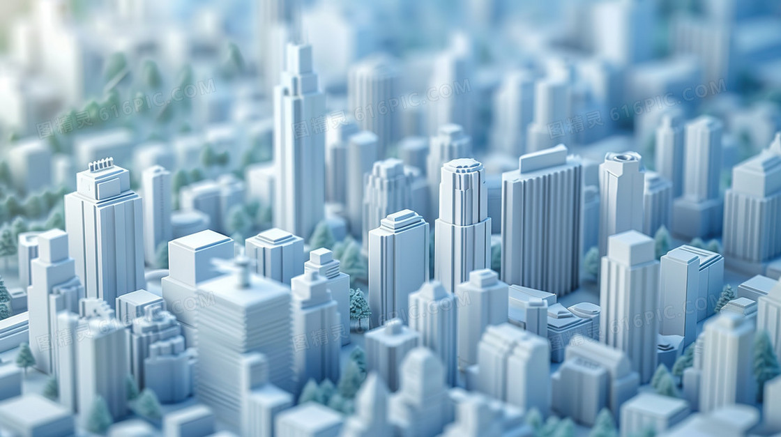 3D立体城市建筑微缩模型插画