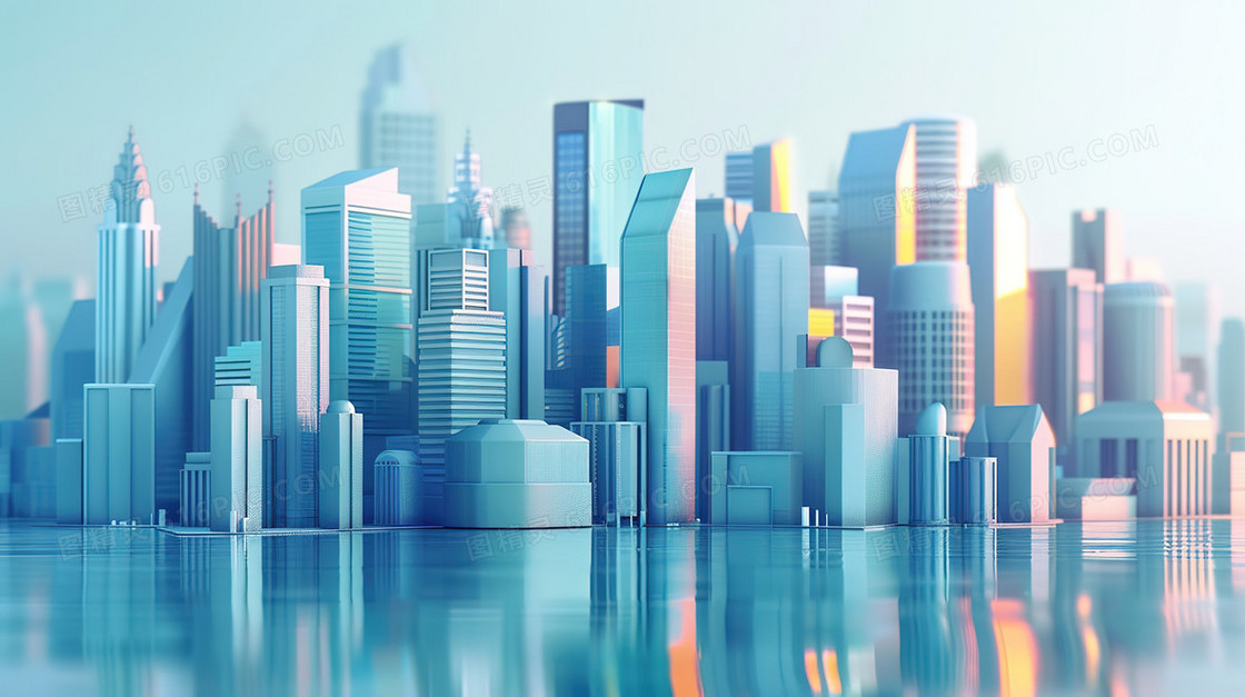 3D立体城市建筑微缩模型插画