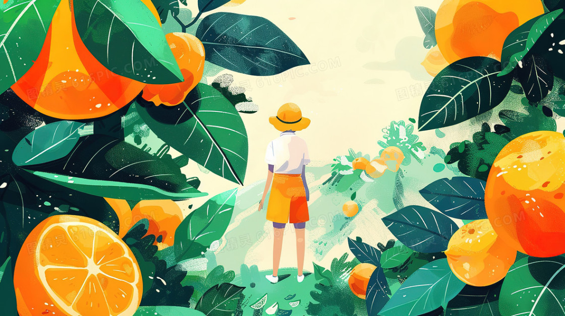 夏日果树丛中的小孩插画背景图片下载_2912x1632像素JPG格式_编号196fx53ok_图精灵