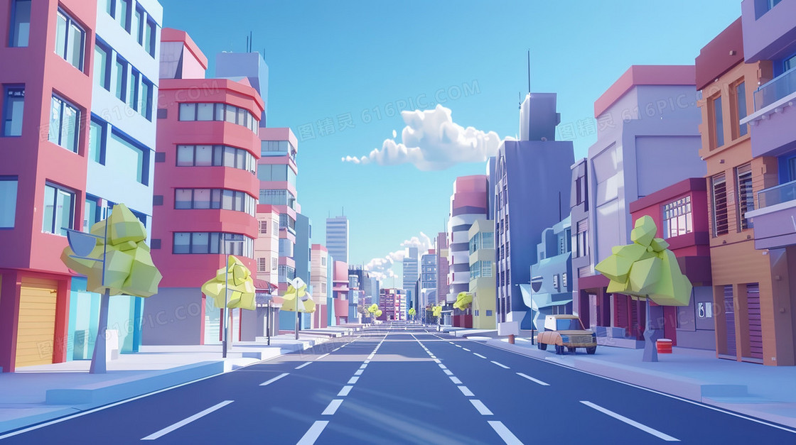 清晨的城市街道风景插画