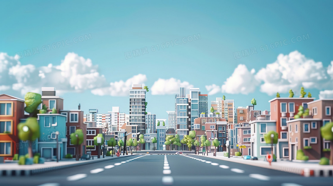 清晨的城市街道风景插画