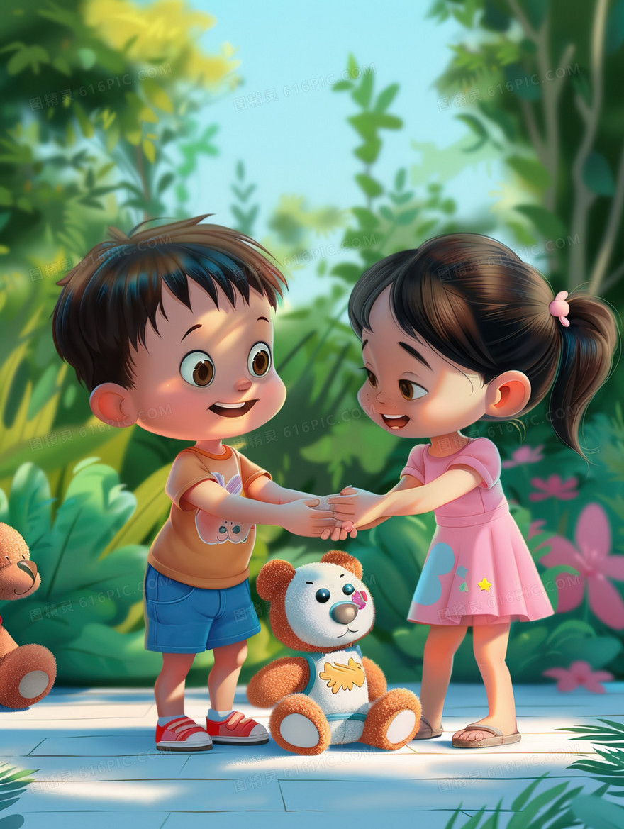 幼儿园好朋友一起玩耍插画