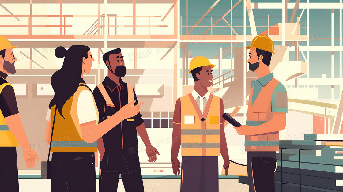 工地上劳动的建筑工人插画