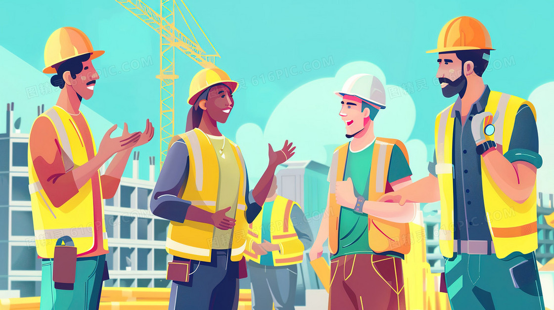 工地上劳动的建筑工人插画