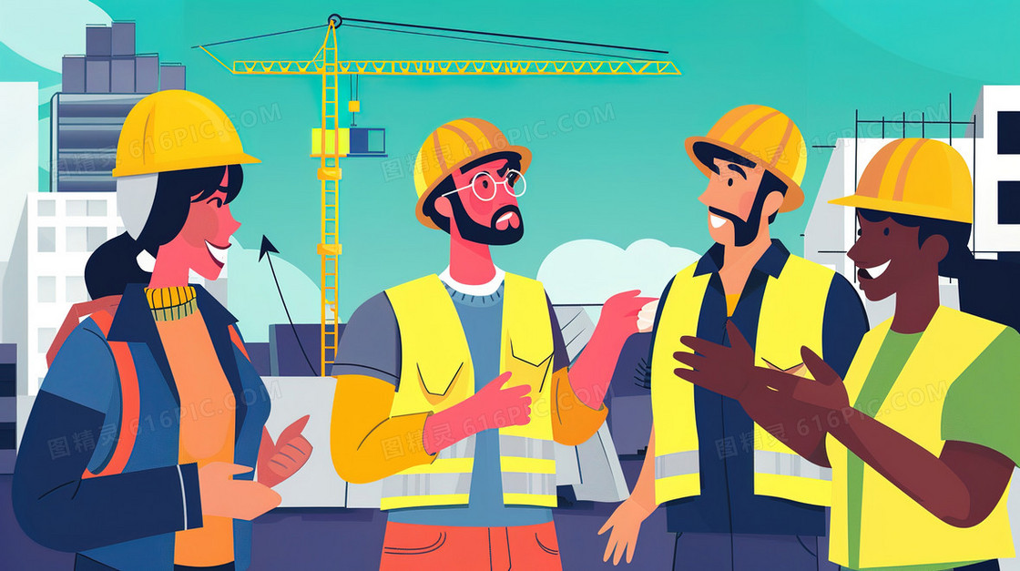 工地上劳动的建筑工人插画