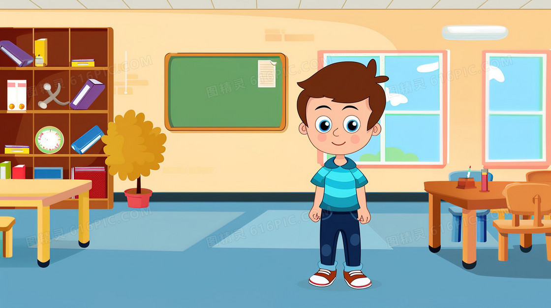 教室里的小男孩插画