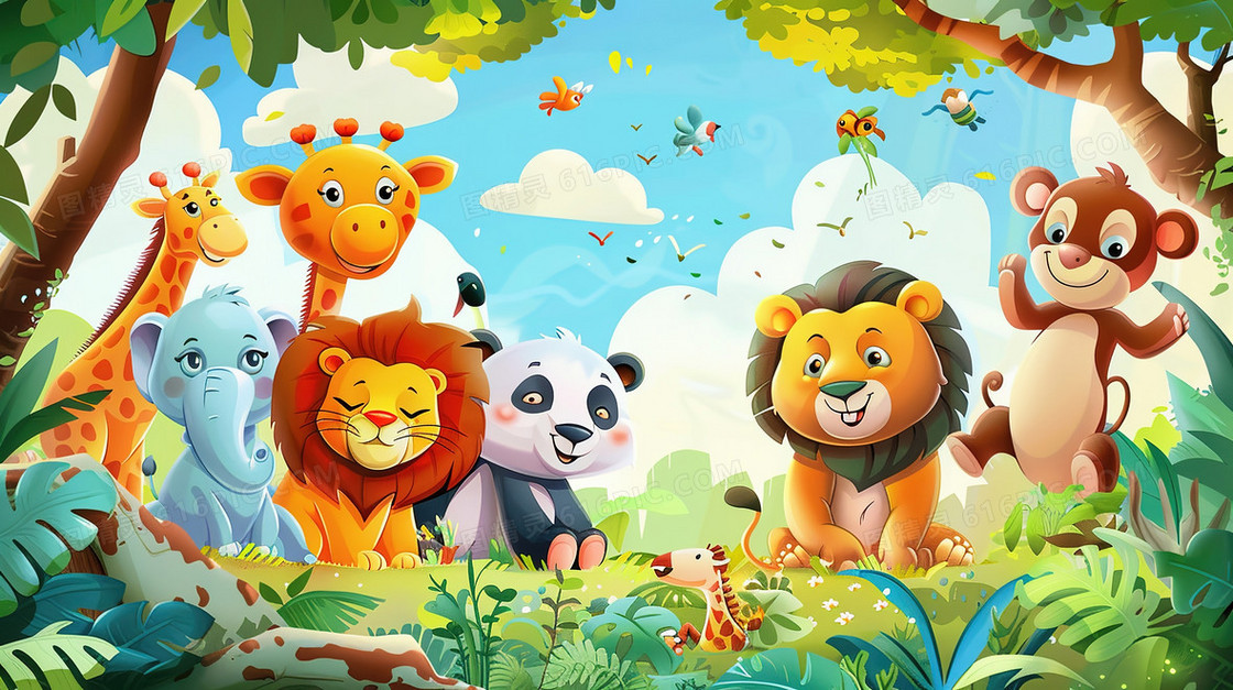 森林里的可爱动物插画