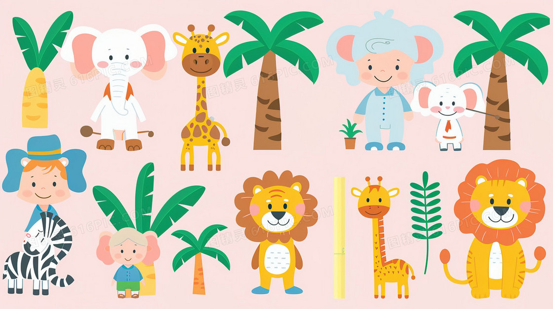 森林里的可爱动物插画