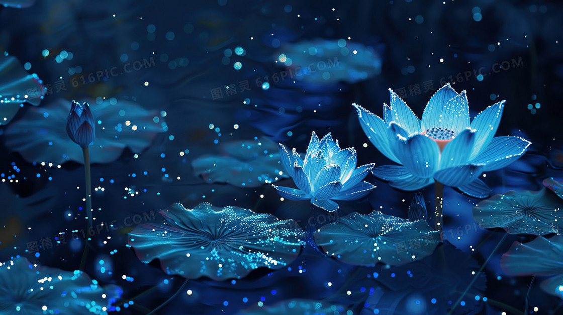 梦幻唯美盛开的荷花插画