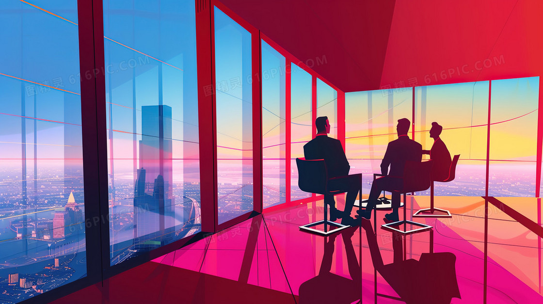 商务办公露台建筑风景插画
