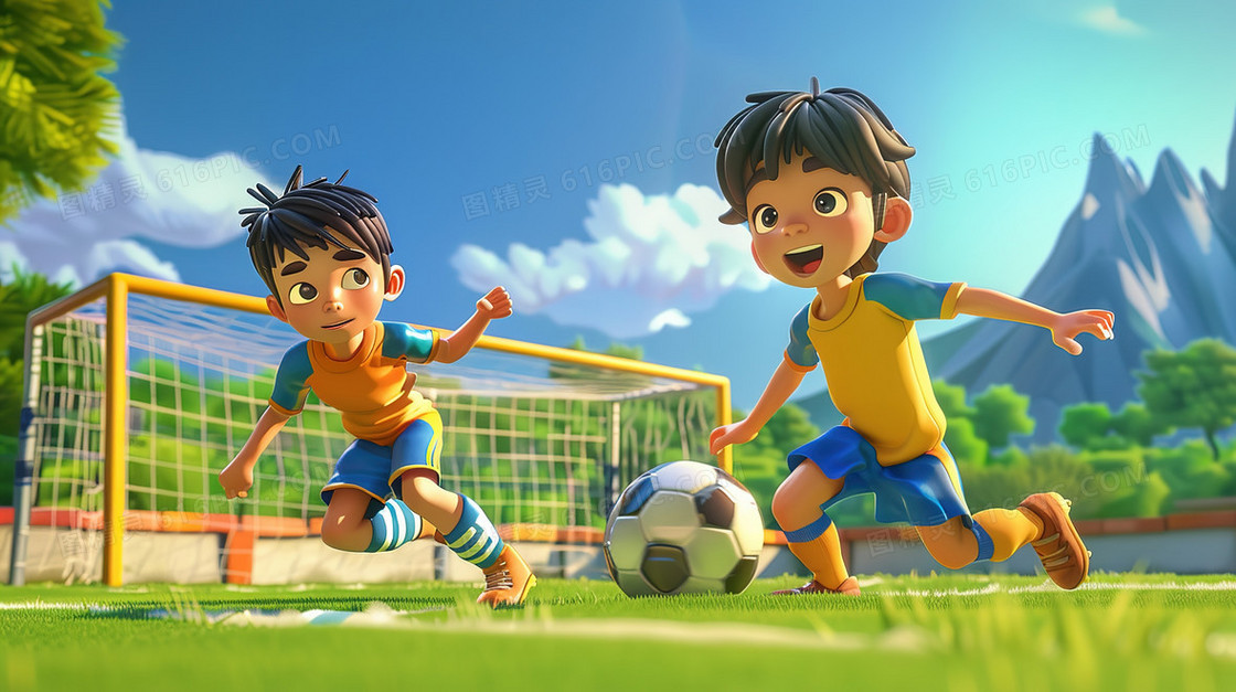 锻炼运动踢足球的男孩插画