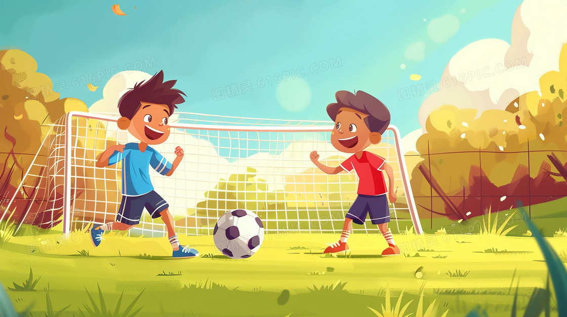 锻炼运动踢足球的男孩插画
