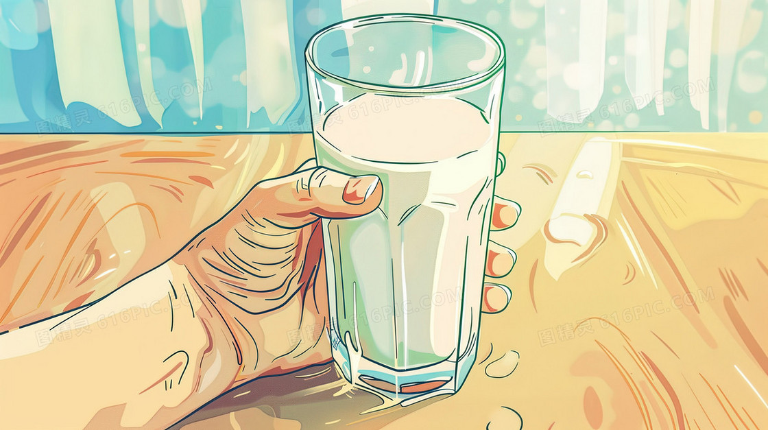 手拿一杯早餐牛奶插画