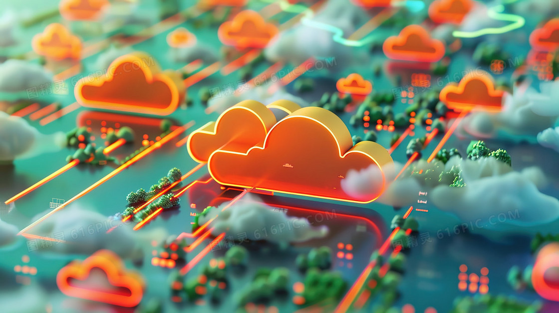 智能网络服务科技云插画