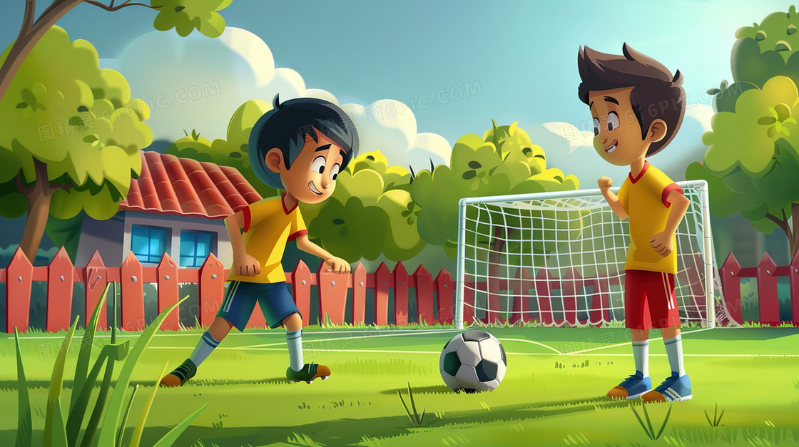 锻炼运动踢足球的男孩插画