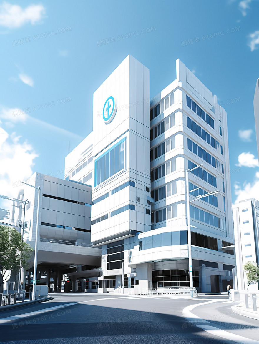 蓝天白云医疗建筑插画