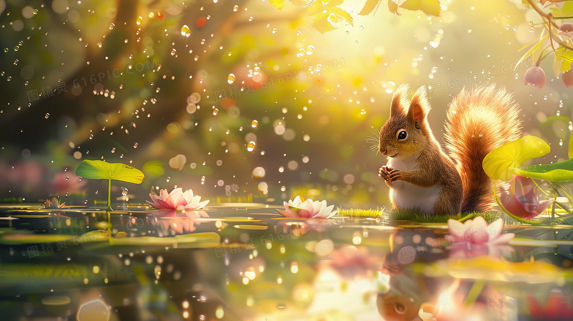 水塘上的松鼠插画