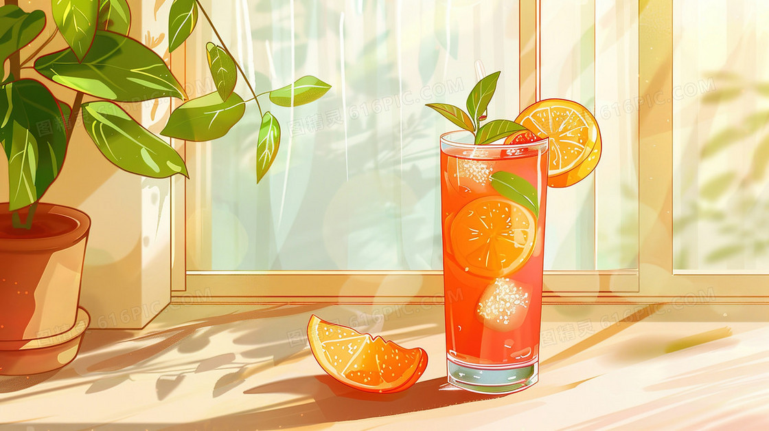 桌面上的柠檬果汁饮品插画