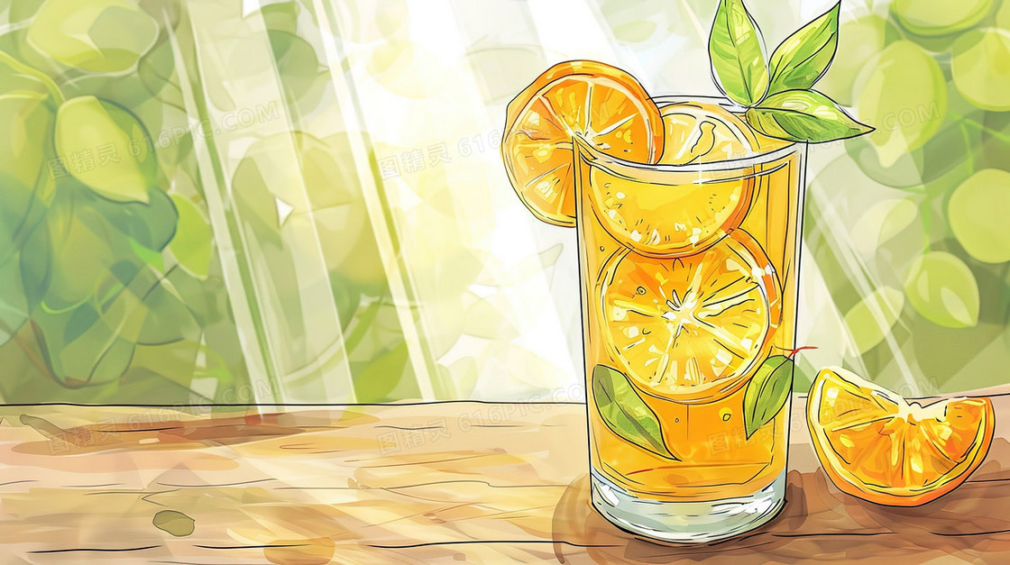 桌面上的柠檬果汁饮品插画