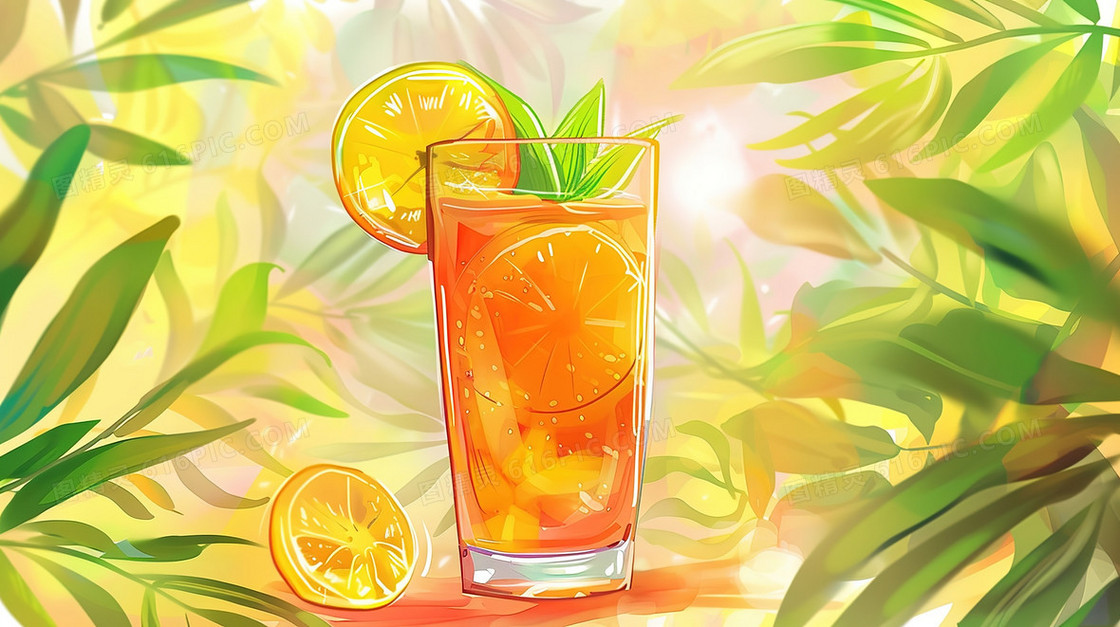 桌面上的柠檬果汁饮品插画