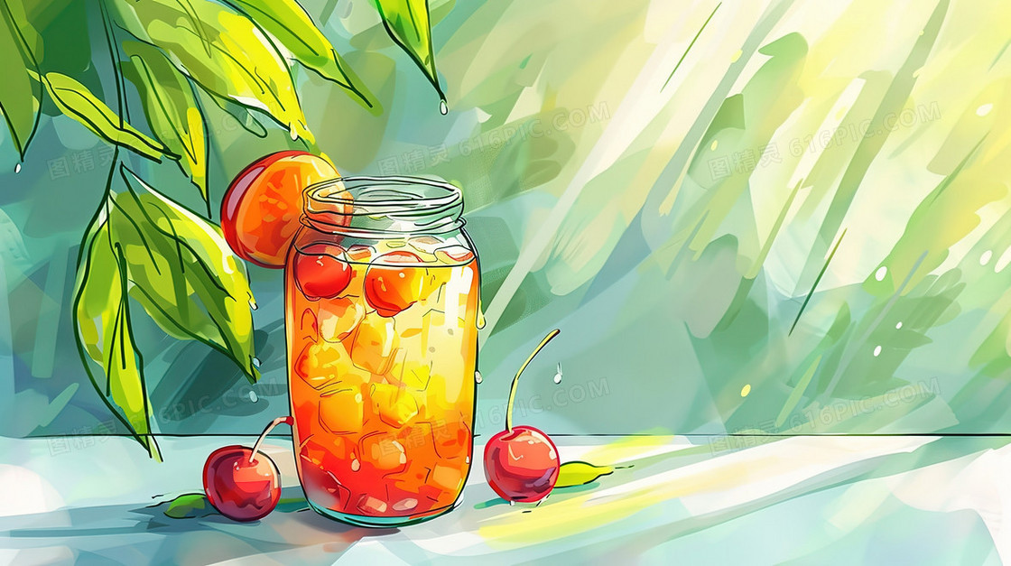 桌面上的柠檬果汁饮品插画