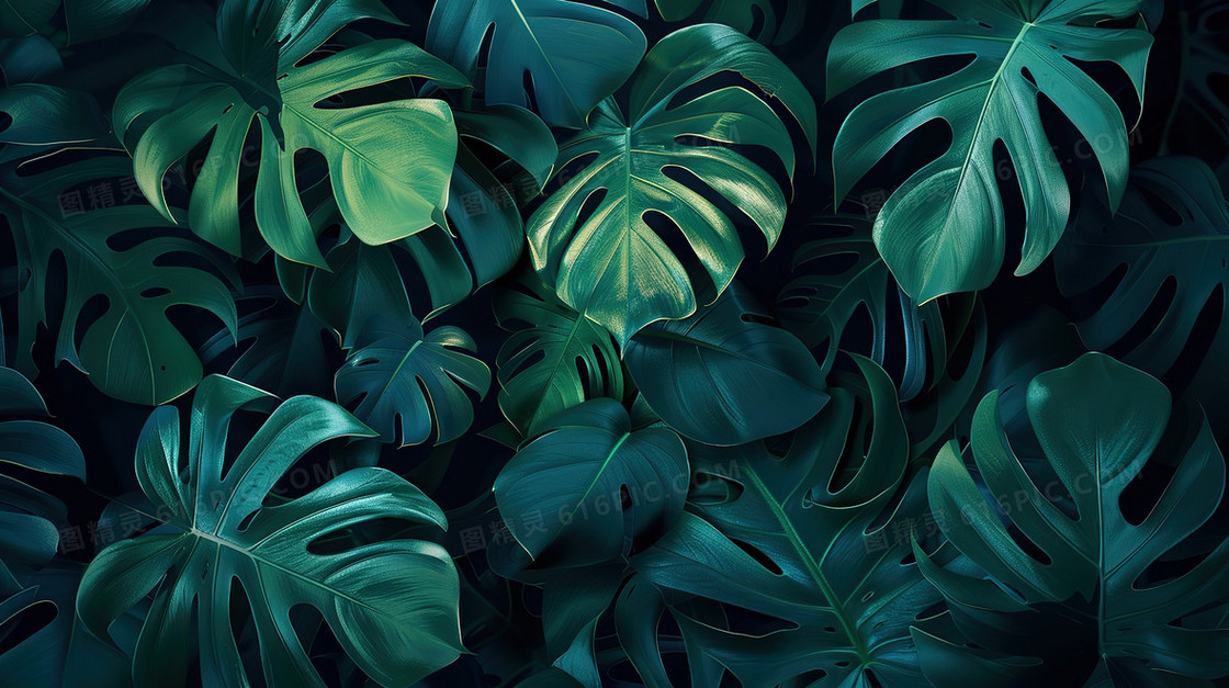 热带雨林的龟背竹背景