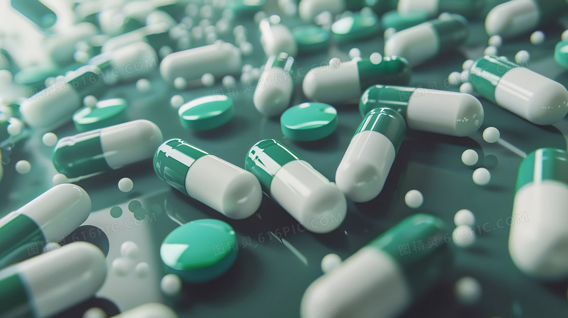 3D散落的药丸胶囊插画