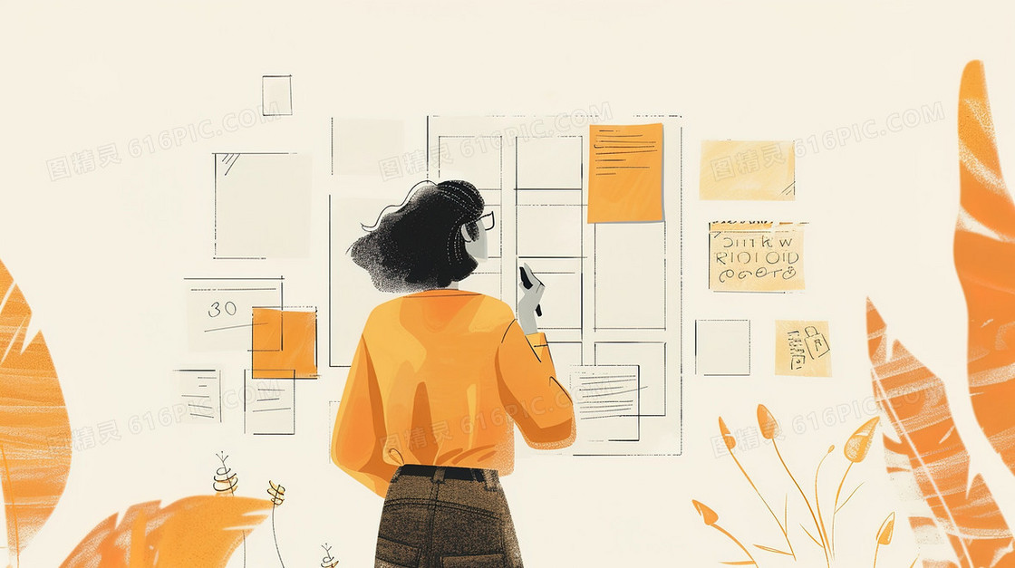 在宣传栏上填写的女生插画