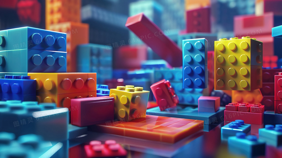 五颜六色的乐高积木插画