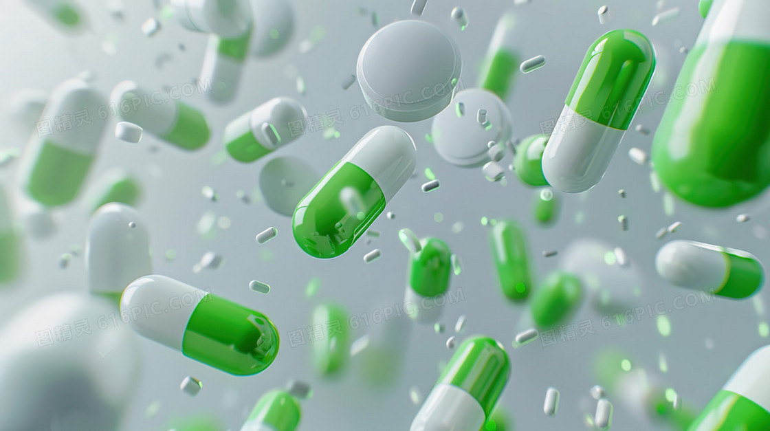 3D散落的药丸胶囊插画