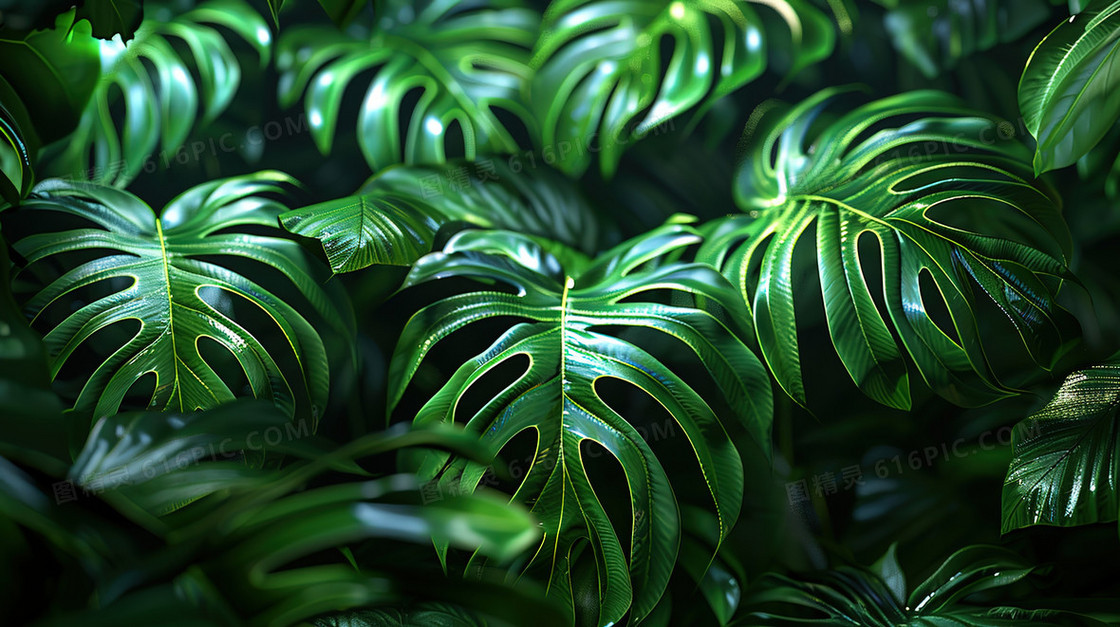 热带雨林的龟背竹背景