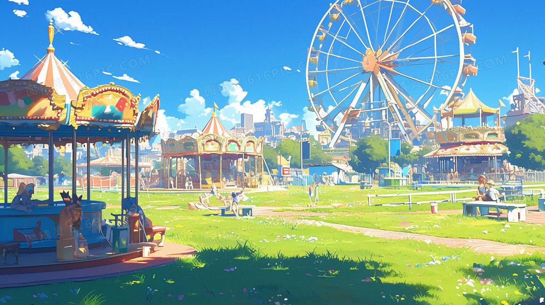 摩天轮游乐园插画