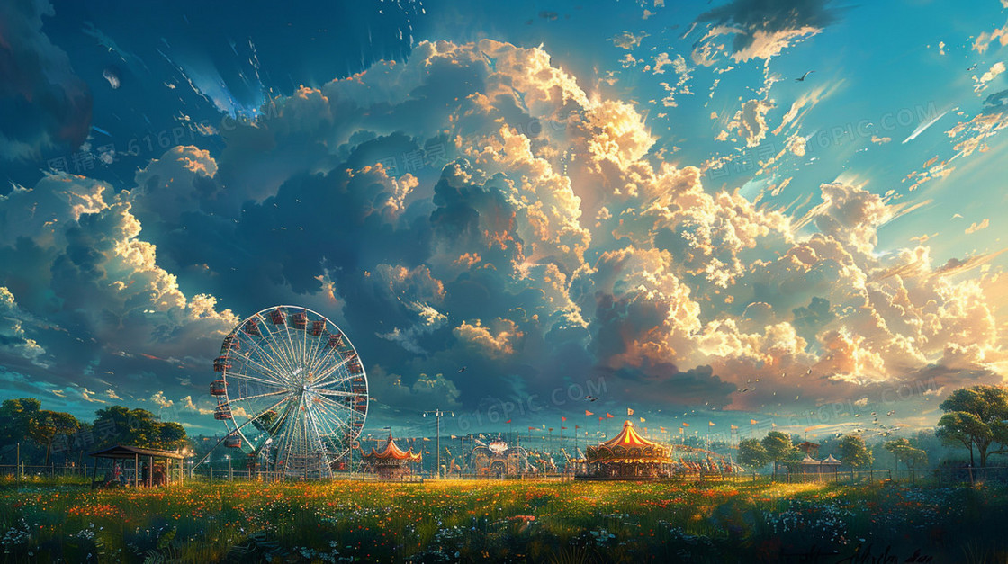 摩天轮游乐园插画