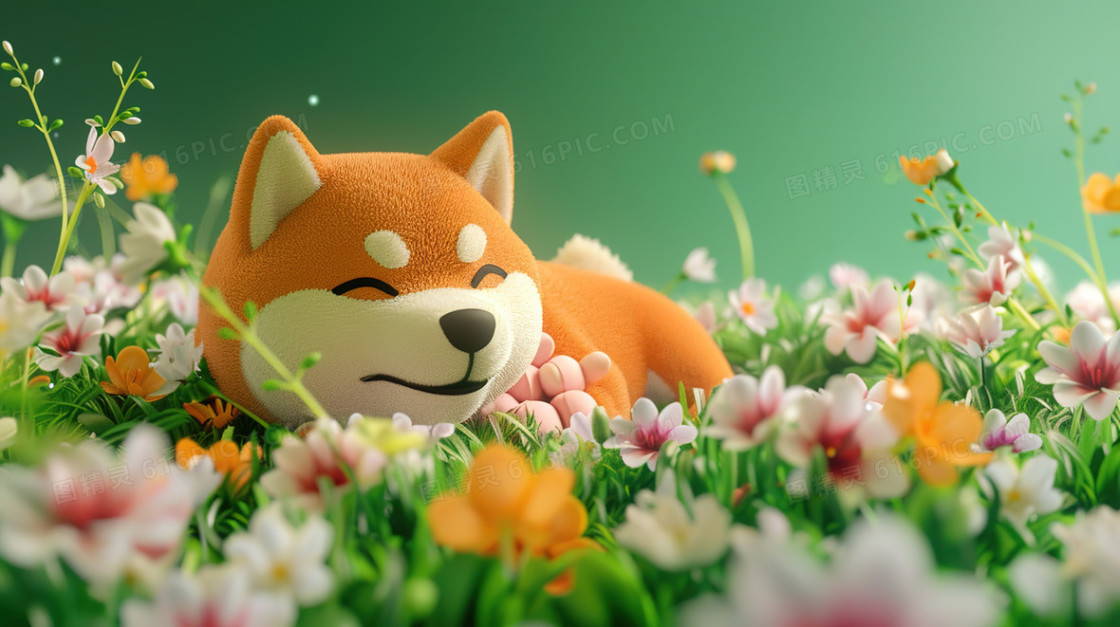 草地中趴着的可爱小狗插画背景图片下载_2912x1632像素JPG格式_编号vnjfg5nlg_图精灵