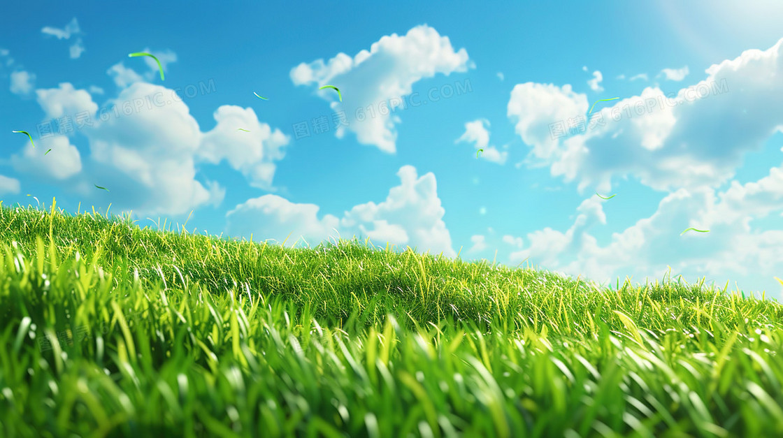 蓝天白云绿色草地插画
