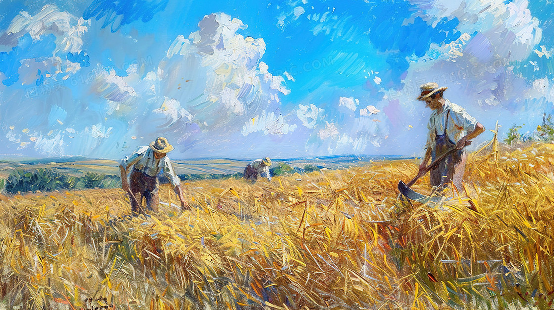 田野中劳动的农民插画